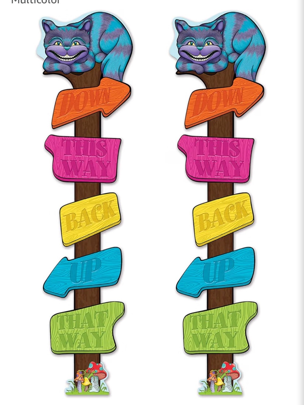 Whimsical Cheshire Cat Directional Sign Stakes - Multicolor